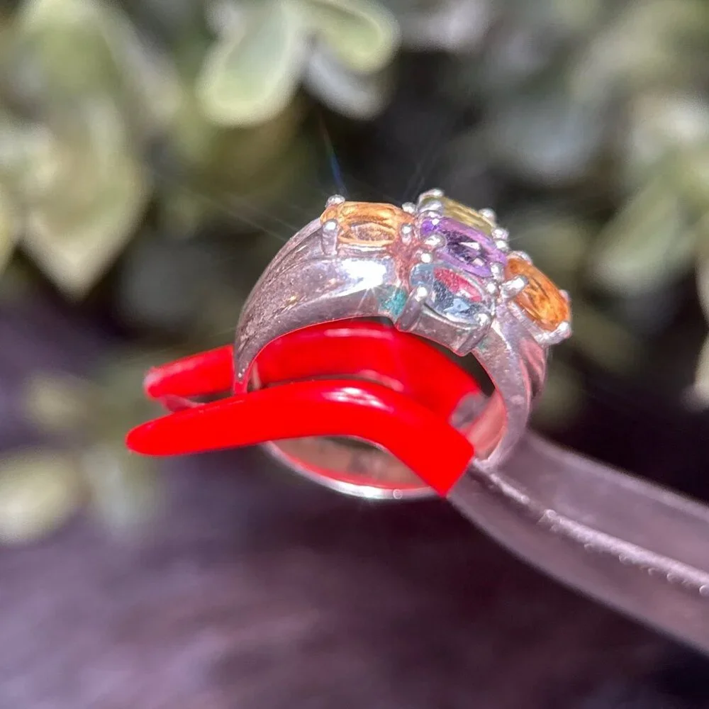 925 Silver 5-Multicolor‎ Stones Ring